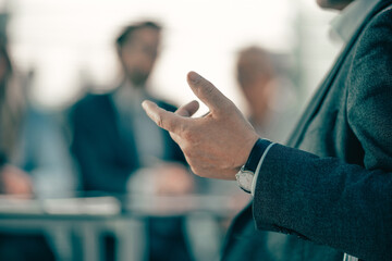 close up. background image of a businessman talking in the office