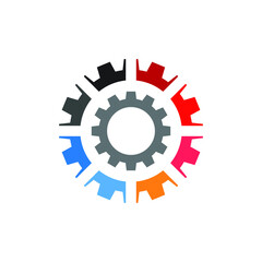  Gear Technology Vector Logo. Abstract Gear Tech Icon. Stock Illustration