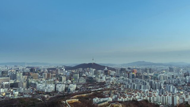 Time Lapse, day to night  Beautiful seoul city view city inwangsan mountain in south korea