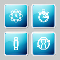 Set line Time Management, Stopwatch, Smartwatch and Old hourglass icon. Vector.