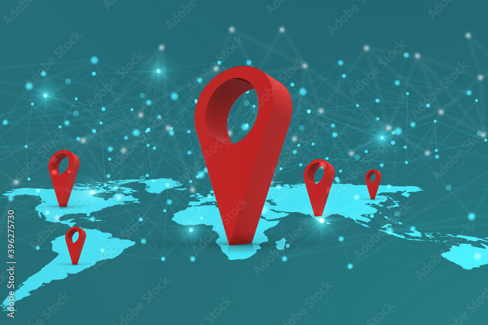 Poster 3d rendering red map pointer