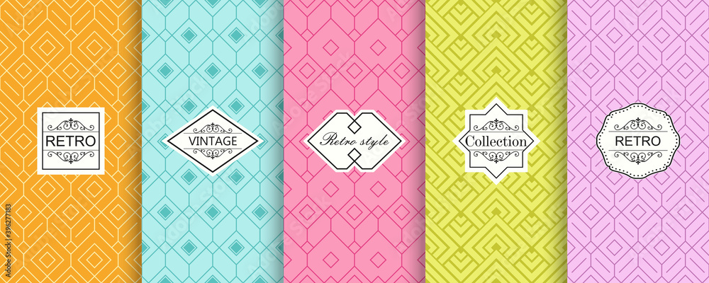 Aufkleber Set of Cute bright seamless patterns. Vector illustration bright design. Abstract seamless geometric pattern on vibrant background.