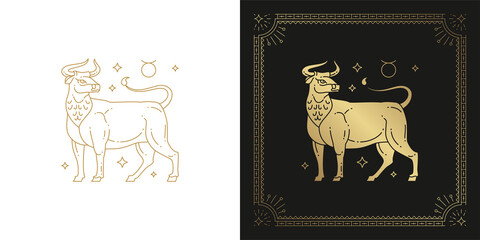 Zodiac taurus horoscope sign line art silhouette design vector illustration