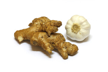 ginger and garlic isolated on white background