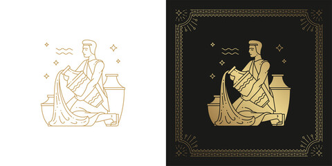 Zodiac aquarius horoscope sign line art silhouette design vector illustration