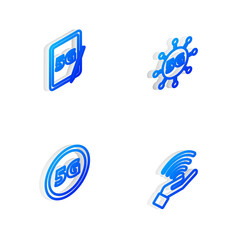 Set Isometric line 5G network, Graphic tablet with, and icon. Vector.