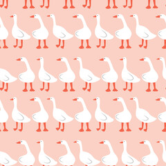 Seamless pattern with geese. Cute cartoon characters. Animal print