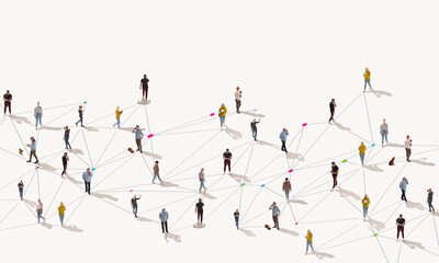 Aerial view of crowd people connected by lines, social media and communication concept. Top view of...