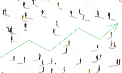 Aerial view of crowd people connected by lines, social media and communication concept. Top view of...