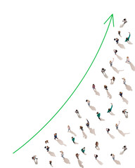 Aerial view of crowd people connected by lines, social media and communication concept. Top view of...