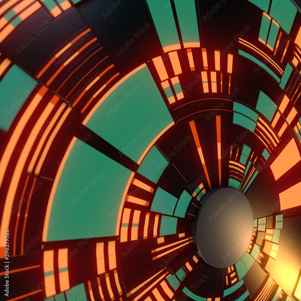 Poster futuristic circular geometric shapes. abstract hi-tech and science backgroun. 3d rendering digital i