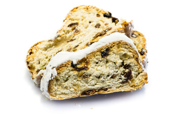 German Christmas stollen isolated on white background