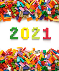 Fototapeta na wymiar Number made of coloful bricks. New Year 2021 concept