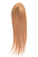 A light brown straight wig or hair topper on a white background.