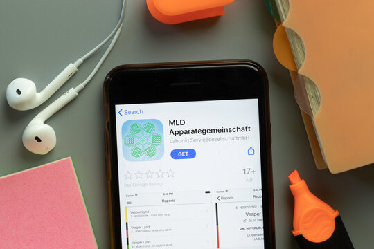 New York, USA - 1 December 2020: MLD Apparategemeinschaft mobile app icon on phone screen top view, Illustrative Editorial