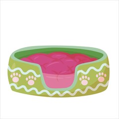 Soft bed for a dog or cat. Accessories for pets drawn by lines. An element from a set of doodles drawn by hand. Isolated illustration on a white background.