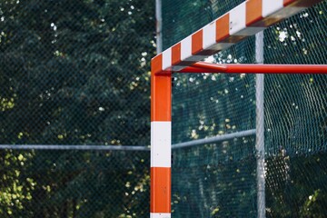 old soccer goal sports equipment, street soccer in Bilbao city Spain