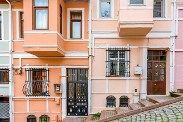 Balat district streets view in Istanbul. Balat is popular tourist attraction in Istanbul, Turkey.
