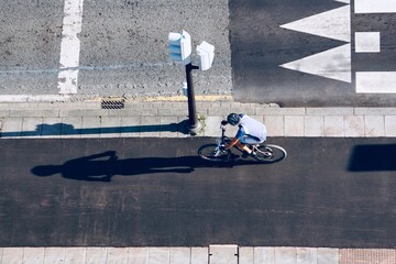 cyclist on the street,  bicycle mode of transport in Bilbao city, Spain