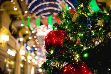 Red christmas tree toy on christmas tree