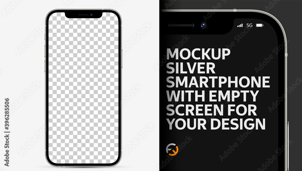 Wall mural mockup. realistic smartphone silver color with empty screen for your design. high detail image in sm
