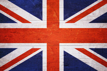 British UK flag in rustic style painted on grungy wooden planks