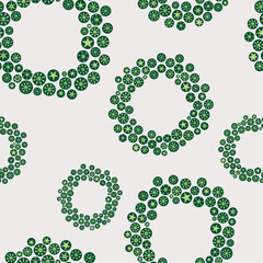 Christmas traditional fir wreath seamless pattern for wrapping paper or home decoration - Green and Off white