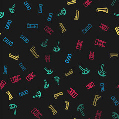 Set line Chest of drawers, Armchair, Bed and Chair on seamless pattern. Vector.