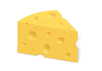 Cheese with holes. Realistic triangular chunk of cheese.