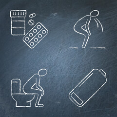 Chalkboard stomach problems icon set in line style