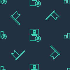 Set line Job promotion, Location marker and Financial growth on seamless pattern. Vector.