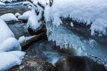 Winter river in Capcir, Cerdagne, Pyrenees, France