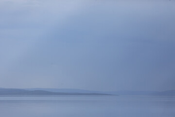 abstract sunset on the lake, landscape water and sky, blurred view freedom nature concept