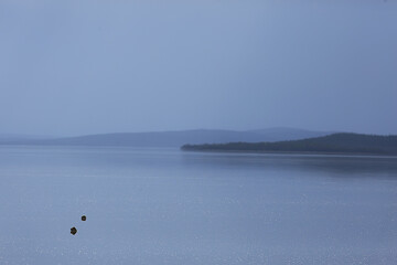 abstract sunset on the lake, landscape water and sky, blurred view freedom nature concept