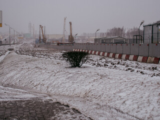 construction site in winter on a cloudy morning