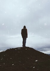 Fototapeta premium man on the mountain in winter, Bilbao, Spain