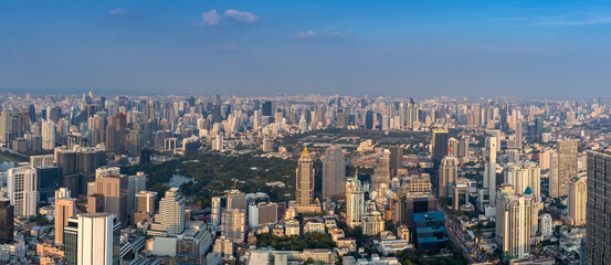 Bangkok City - Aerial view Bangkok city downtown skyline of Thailand , Cityscape Thailand