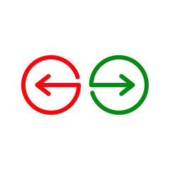 Símbolos anterior y siguiente. Logotipo con flechas en círculos en color verde y rojo