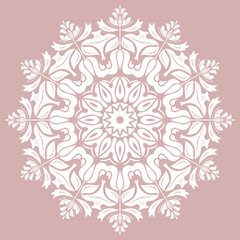 Fototapeta na wymiar Elegant vintage round white ornament in classic style. Abstract traditional pattern with oriental elements. Classic vintage pattern