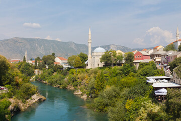 View of the Koski Mehmed Pasha Mosque in the Old Town of Mostar. Bosnia and Herzegovina