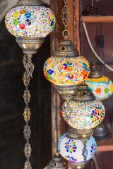 Traditional Bosnian multi-colored lamps at the historic market in Mostar. Bosnia and Herzegovina