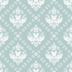 Classic seamless pattern. Damask orient light blue and white ornament. Classic vintage background. Orient ornament for fabric, wallpaper and packaging