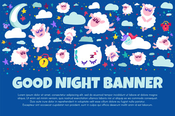 Good night banner with flat sheep