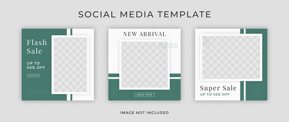 Social media template for instagram ad. Web banner square for fashion sale. Design with green color.
