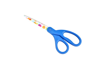 Scissors in blue color isolated on white