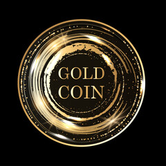 Golden round metal circle rings with sparkles background. Shining abstract frame