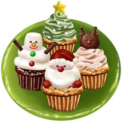 クリスマスイメージのカップケーキ盛り合わせ　
