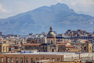 Fototapeta na wymiar View of Palermo cityscape from the Cathedral roof. Palermo, Sicily, Italy.