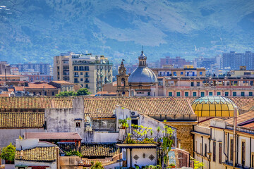 Fototapeta premium View of Palermo cityscape from the Cathedral roof. Palermo, Sicily, Italy.