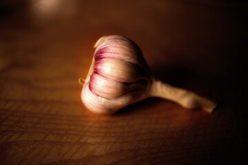 garlic on a dark wooden background